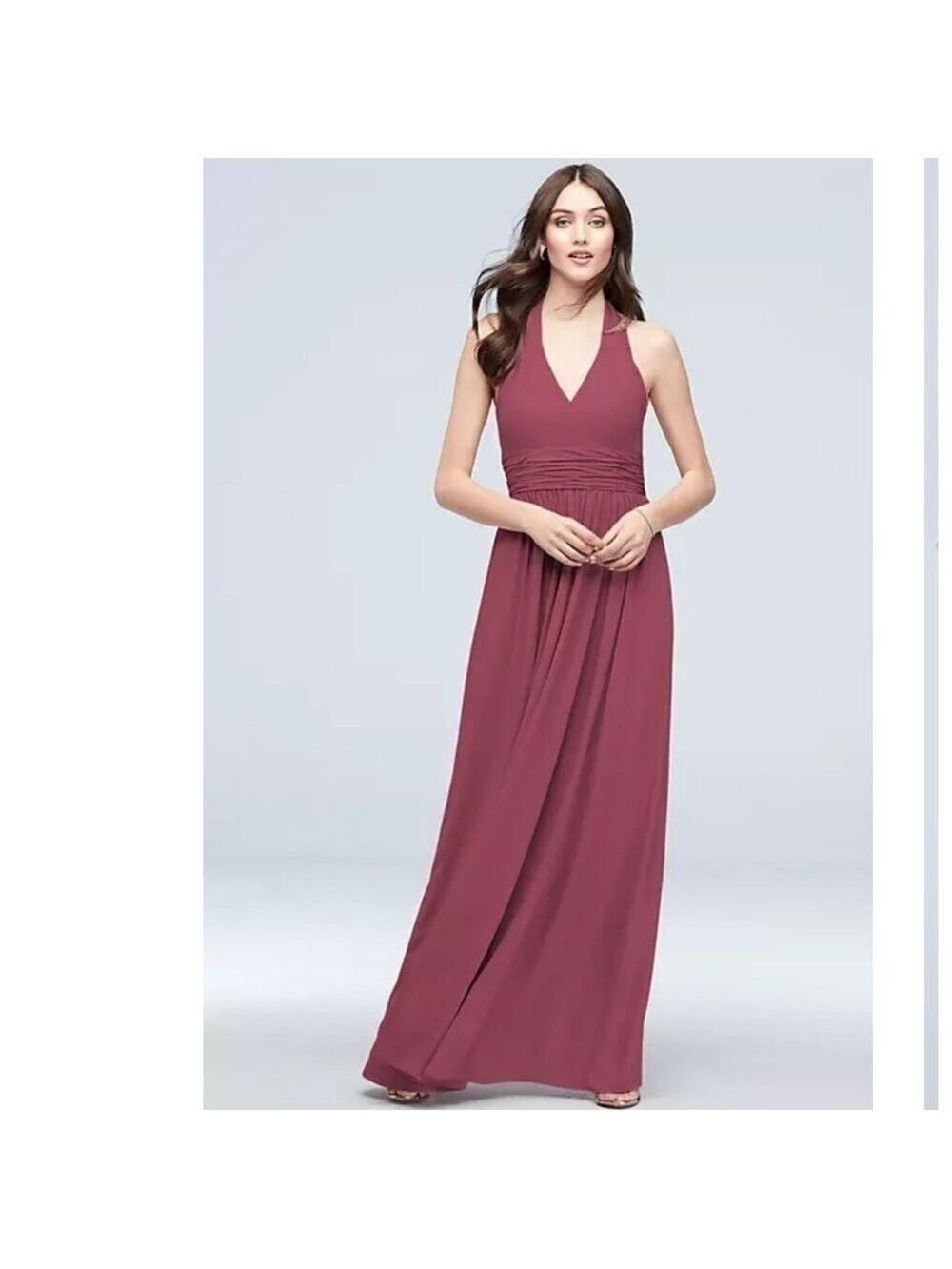David’s Bridal Halter Ruched Waist Georgette Bridesmaid Dress/Prom Dress Gown